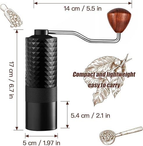 Miniatura 2 de Molinillo de café manual  Molinillo de rebabas de acero inoxidable CNC de precisión con ajustes ajustables, rodamientos dobles para una molienda