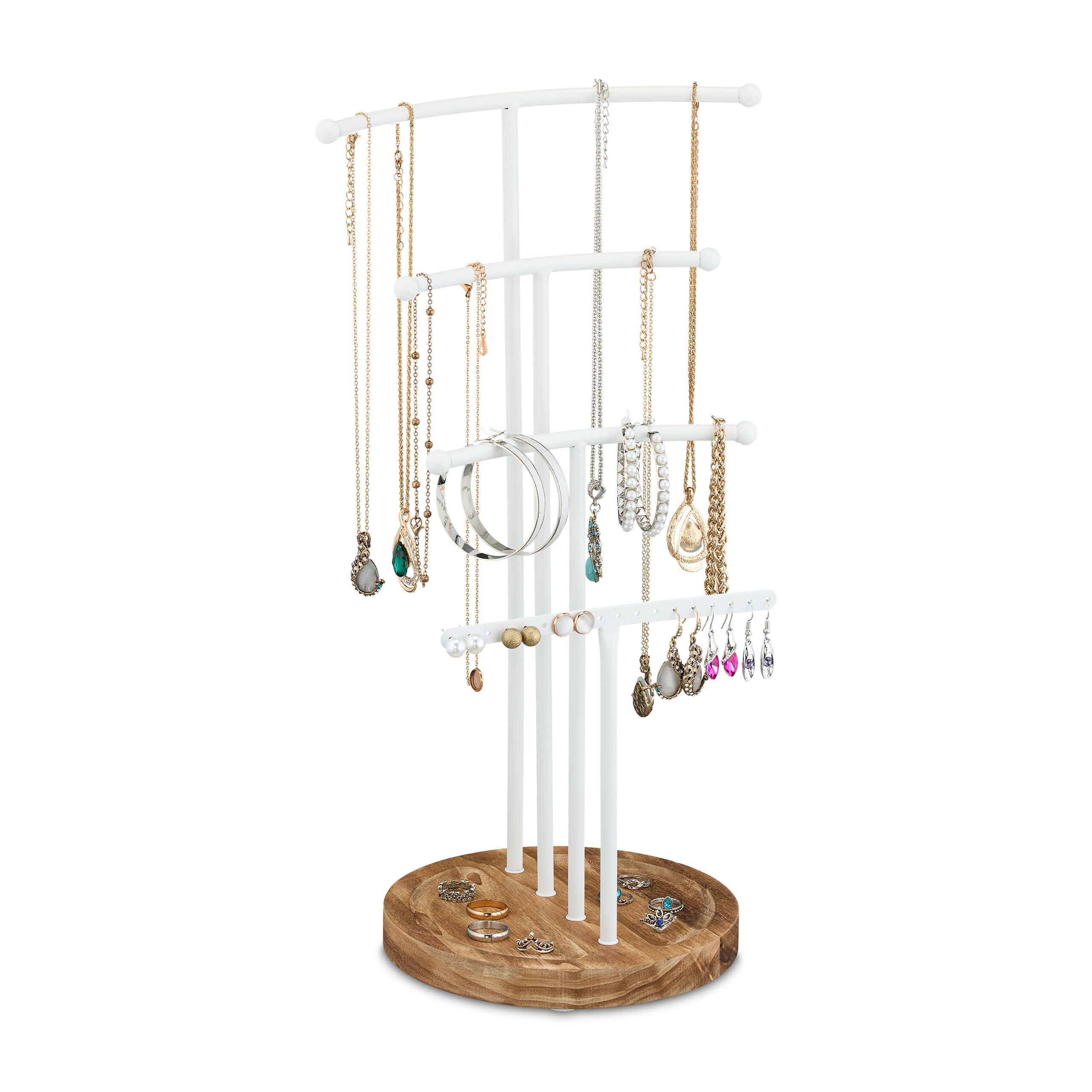 Rangement T pour colliers Relaxdays support bijoux blanc et bois boucles d'oreilles