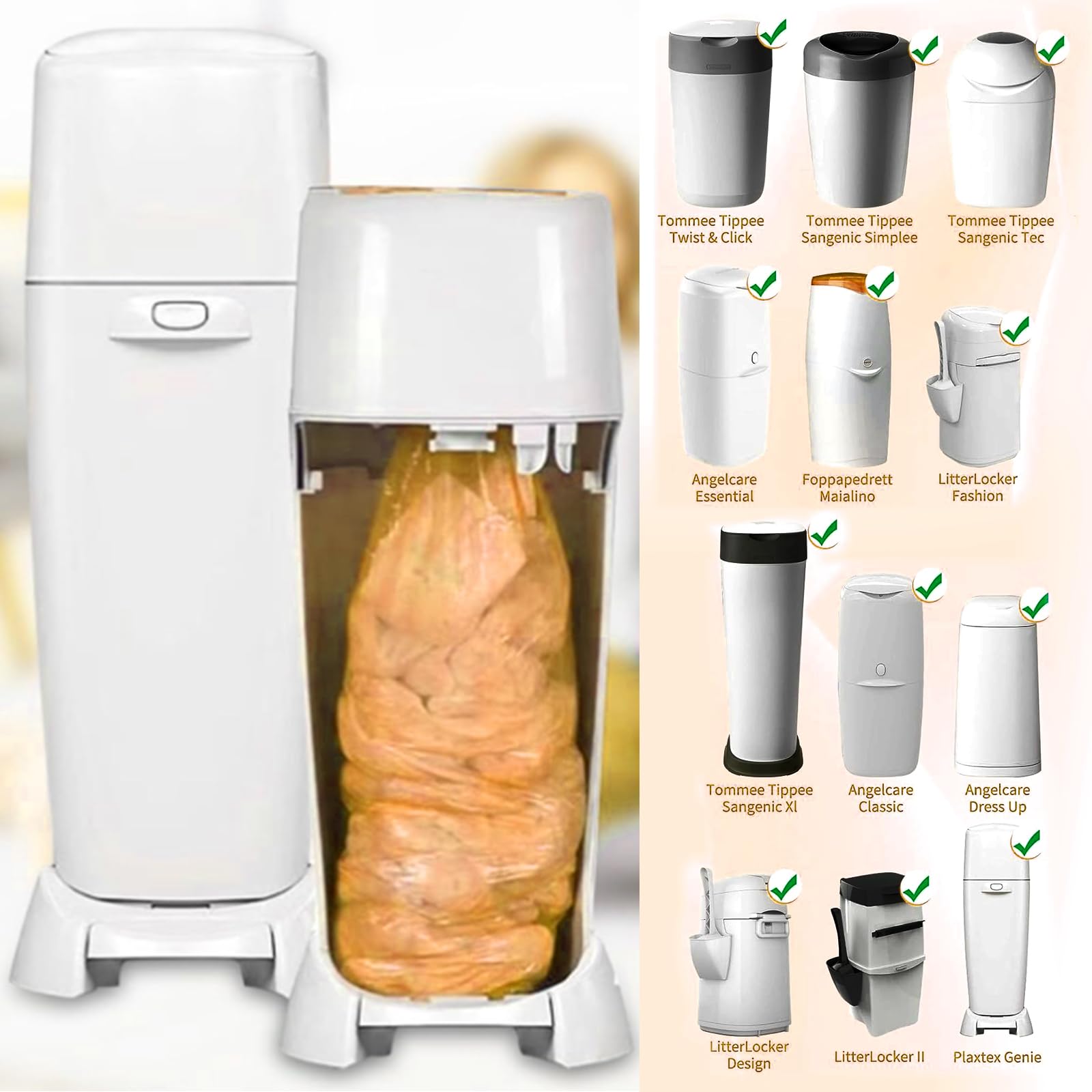 12 Recambios Contenedor de Pañales Compatible con Tommee Tippee, Bolsa de Relleno para Papelera Pañales Bebe Compatible con Angelcare et Tommee Tippee et Litter Locker II Recambios