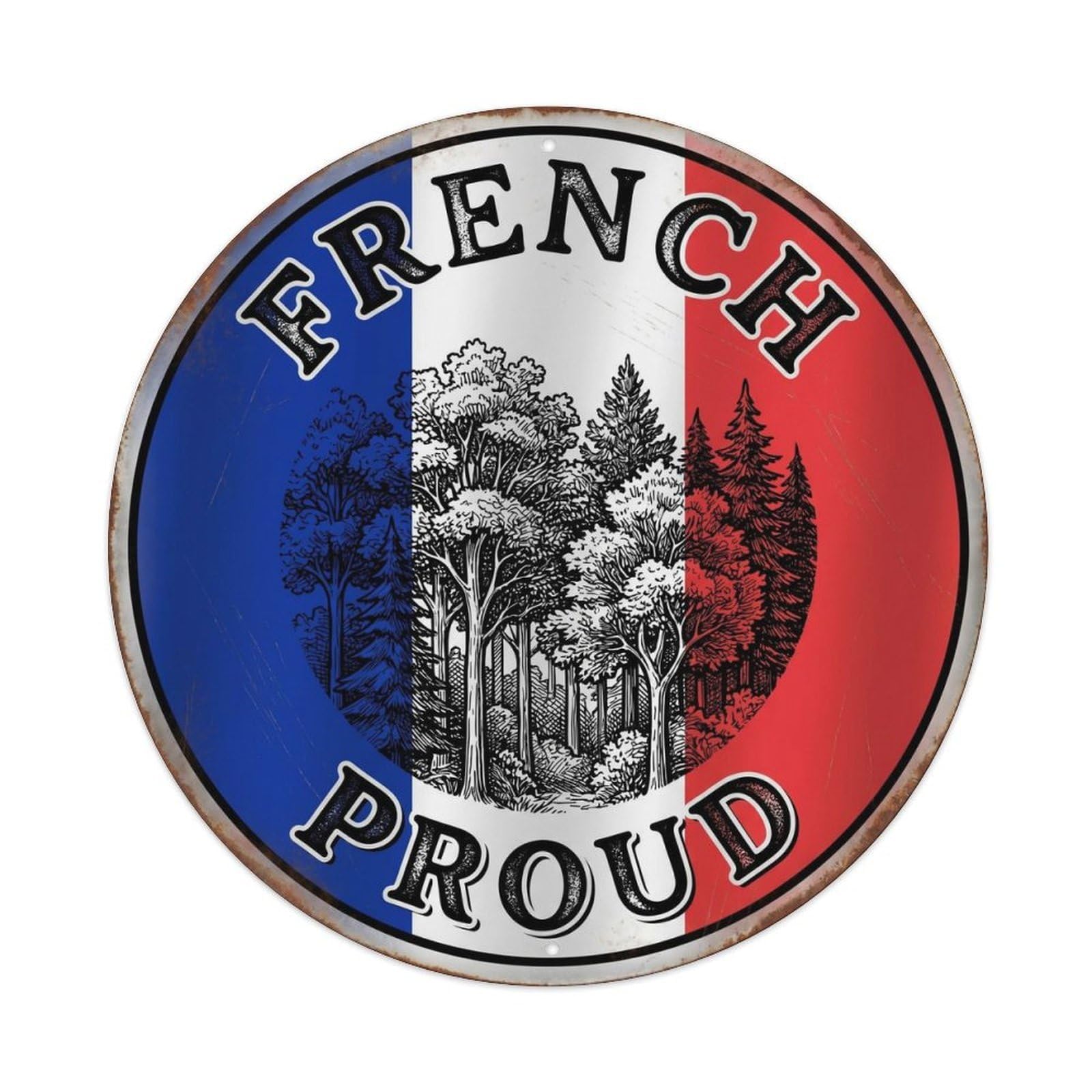 Olhnbad Style French Proud Forest Scenic Travel Heritage Emblem Metal Tin Sign
