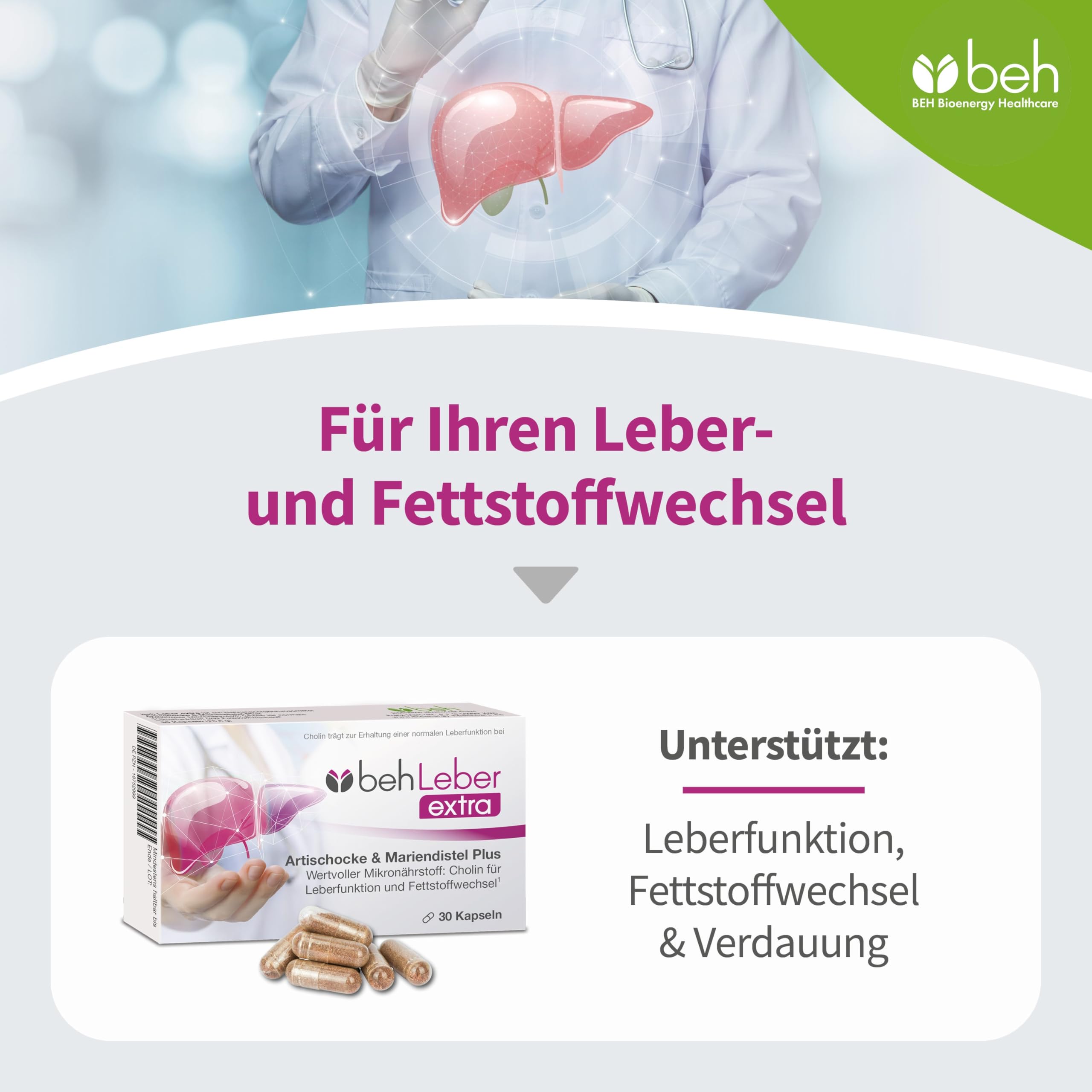 beh Leber extra Mariendistelkapseln, 90 Kapseln | Cholin hochdosiert, Traubenkernextrakt (OPC), Artischockenextrakt