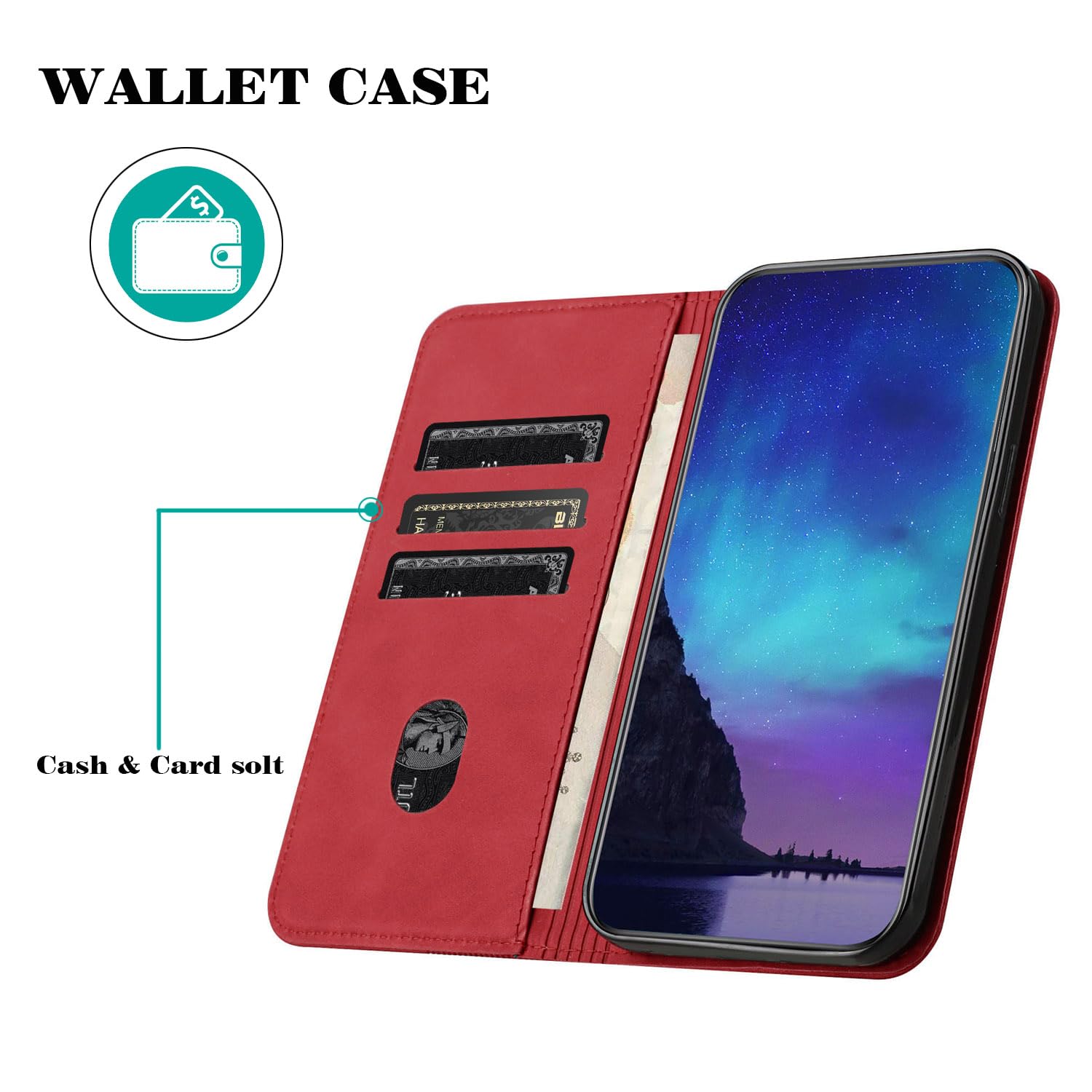 Etui na Motorola Moto G72 5G Portfel z klapką ze skóry PU, [3 miejsca na karty] [zamknięcie magnetyczne] [regulowany pasek na ramię] - Czerwony