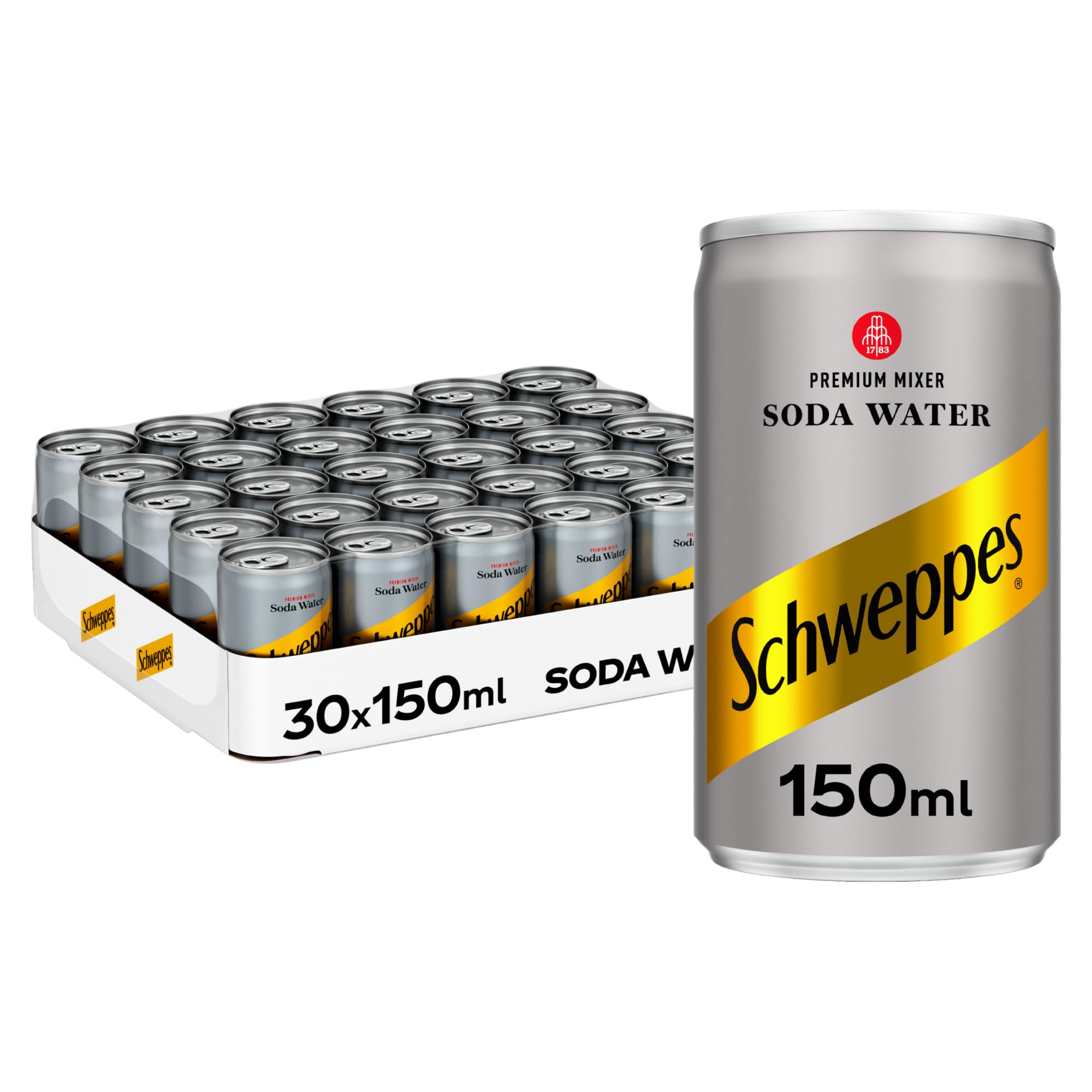 Schweppes Soda Water Pack of 30 x 150ml, Premium Carbonated Water, Your Favorite Meal Companion, Soda Tradition Since 1783