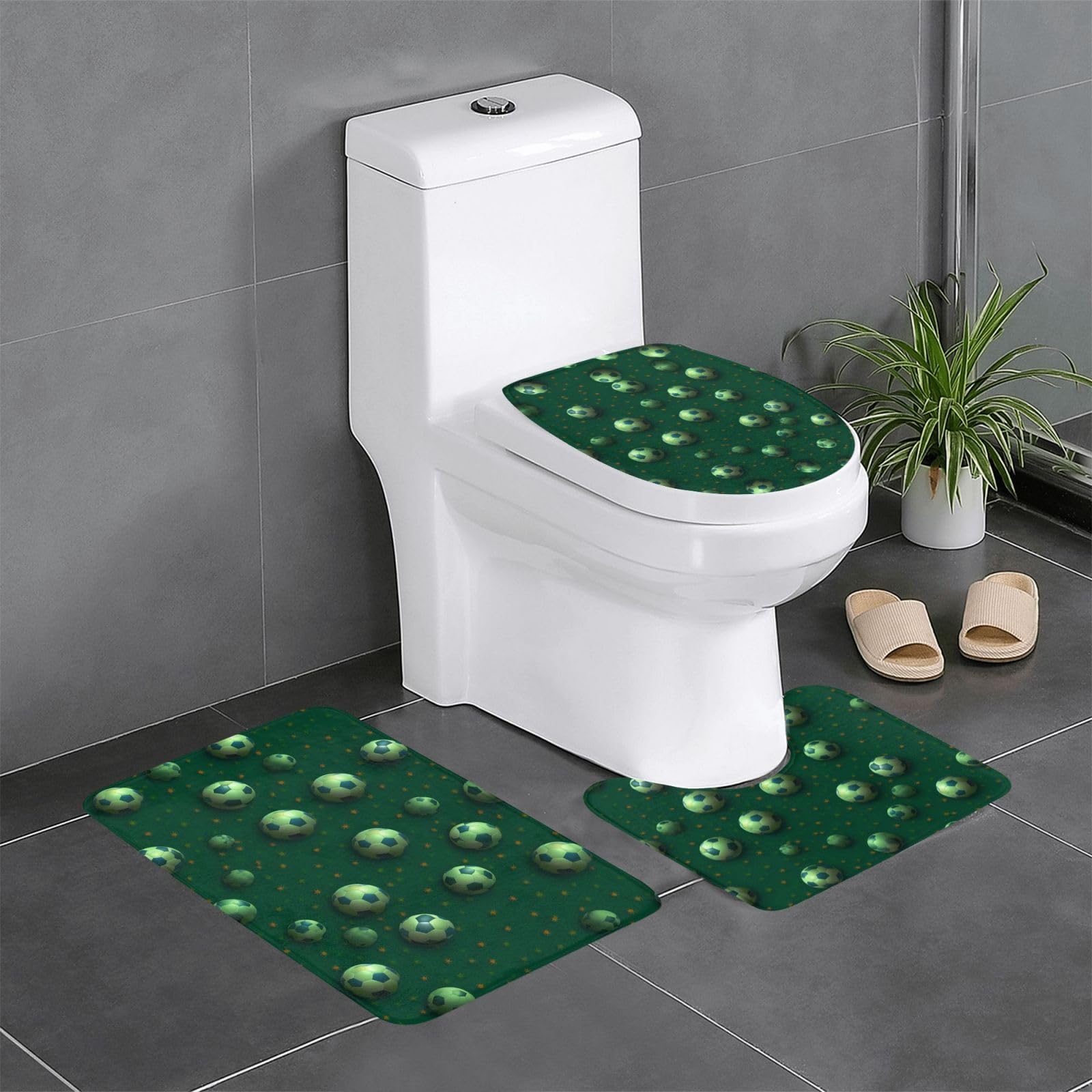 Tapis de salle de bain football antidérapants lot de 3 faciles à nettoyer pour WC