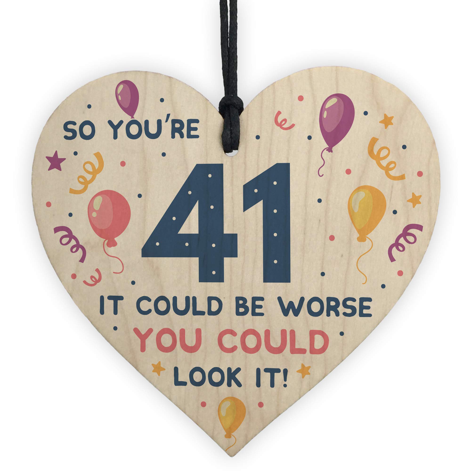 Red Ocean Novelty 41st Birthday Gifts Wooden Heart Sign Funny Present For Brother Sister Friend Auntie Uncle