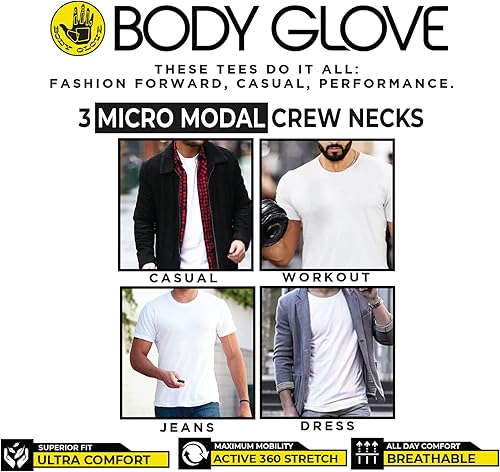 Miniatura 7 de Body Glove Paquete de 3 camisetas micro modales para hombre, camisetas lisas y camisetas de gimnasio, paquete múltiple de camisetas blancas