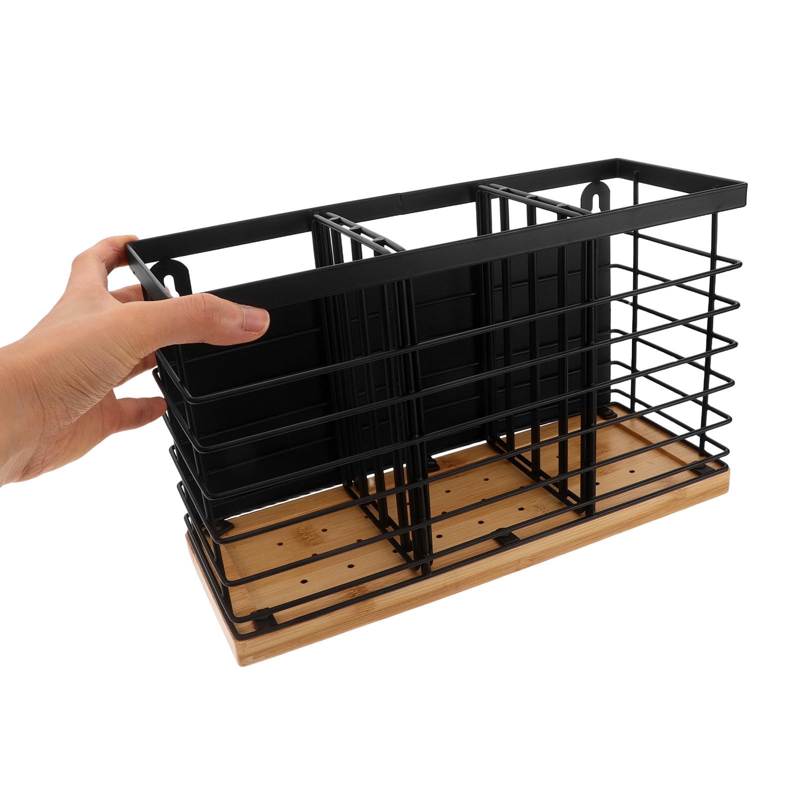 ABOOFAN Panier à Couverts Magnétique Noir en Fer Bois, Style Ferme