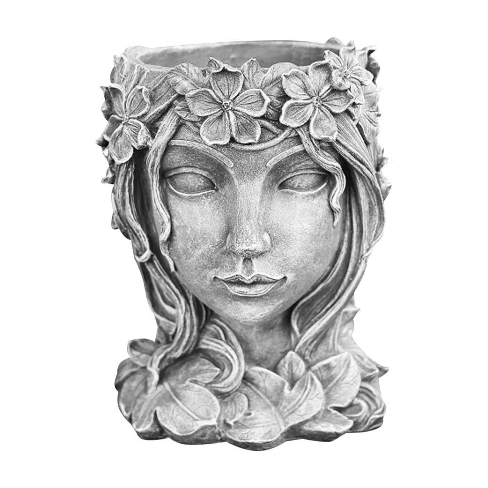 Lucakuins Retro Goddess Statue Succulent Flowerpot, Portrait Sculpture Art Plant Flower Pot Indoor Outdoor Potted Planting Container, Home Decoration Resin Crafts (Grey)