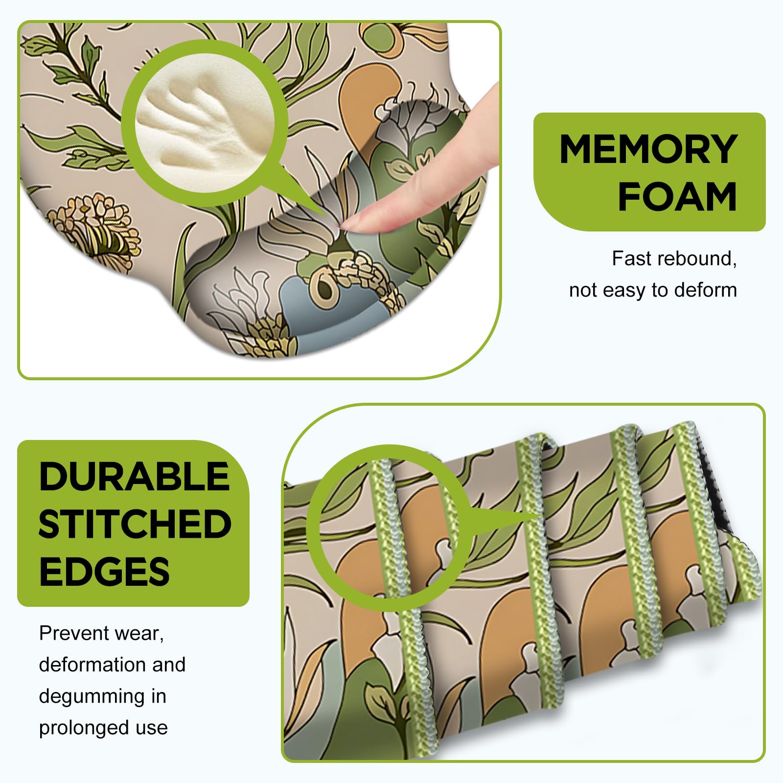 AIMSA Grand tapis de souris ergonomique avec repose-poignet, tapis de souris de jeu avec support de poignet, tapis de clavier combo accessoires de décoration de bureau, plantes abstraites à fleurs