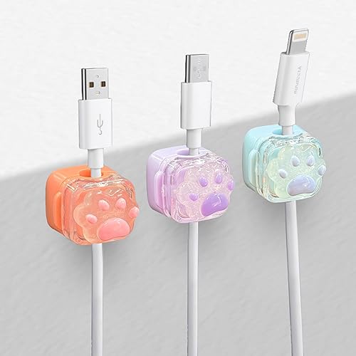 Clips para cables para mesita de noche, organizador de cables con diseño de superficie de bricolaje (paquete de 3-gato)