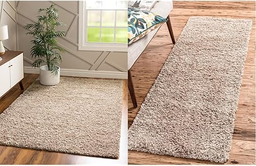 Unique Loom Solid Shag Collection - Alfombra de área (9 x 12 pies 2 pulgadas, gris pardo) y alfombra de área sólida de la colección Shag (2 pies 7