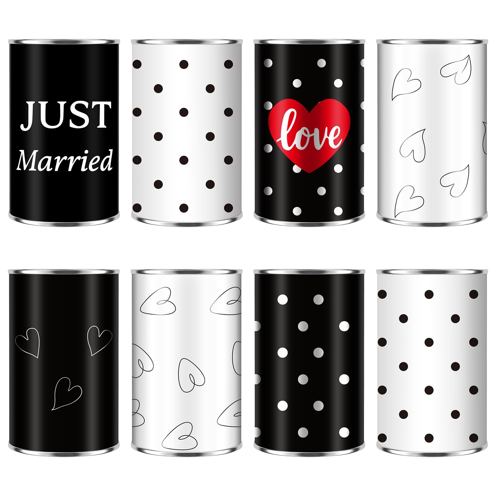 Photo 1 of Acellegic 8 Sets Tin Cans Wedding Car Decorations with Ribbons Just Married Car Decorations Black and White Rustic Tin Cans Decor for Wedding Bride Vehicles Photo Props