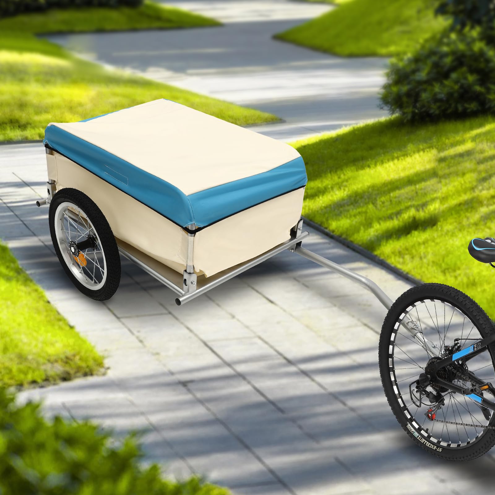 Fahrradanhänger Lastenanhänger Transportanhänger Fahrradanhänger Klappbar 50kg Traglast Stahlrahmen PVC Wasserdicht 135cm Länge Handwagen Einkauf Camping Umzug Transport Fahrrad Reisen