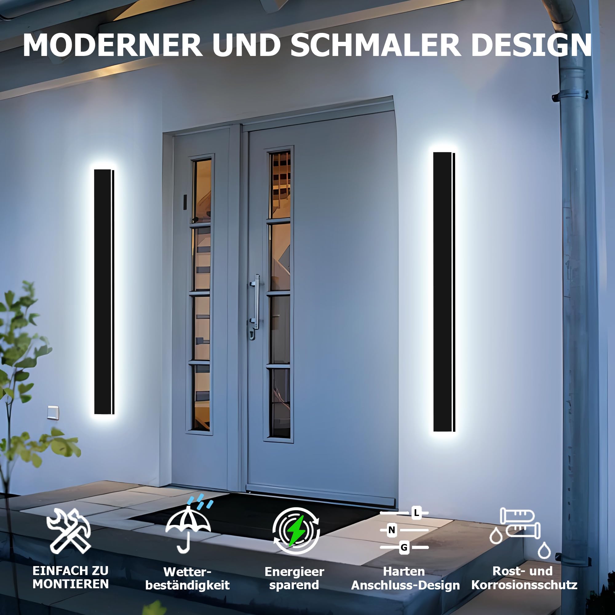 1Stück 80cm Außenwandleuchten, 3000K-6000K Dimmbare Außen LED Wandleuchte für Garage und Vordertür, Schwarz Lange Außenwandlampe IP65 Wasserdicht für Villa Schlafzimmer, Wohnzimmer Innen