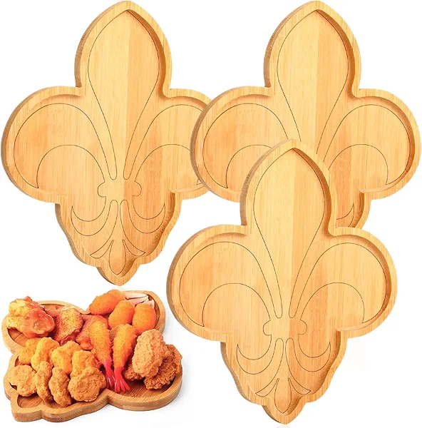 Wonderjune 3 Pcs Mardi Gras Plates Mardi Gras Charcuterie Board Wood Large Trays Lily Shape Wooden Mardi Gras Serving Tray Cookie Plate Fruit Plate Mardi Gras Party Table Decorations Mardi Gras Gift