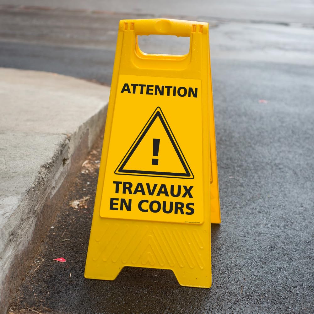 Lot de 2 Chevalet de signalisation - Attention Travaux en Cours - Dimensions 600x300mm