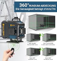 Conentool 16 vonalas zöld keresztsugár lézer szintező, önbeálló 360 fokos, forgatható, 30 óráig, 2x4500 mAh akkumulátor 4