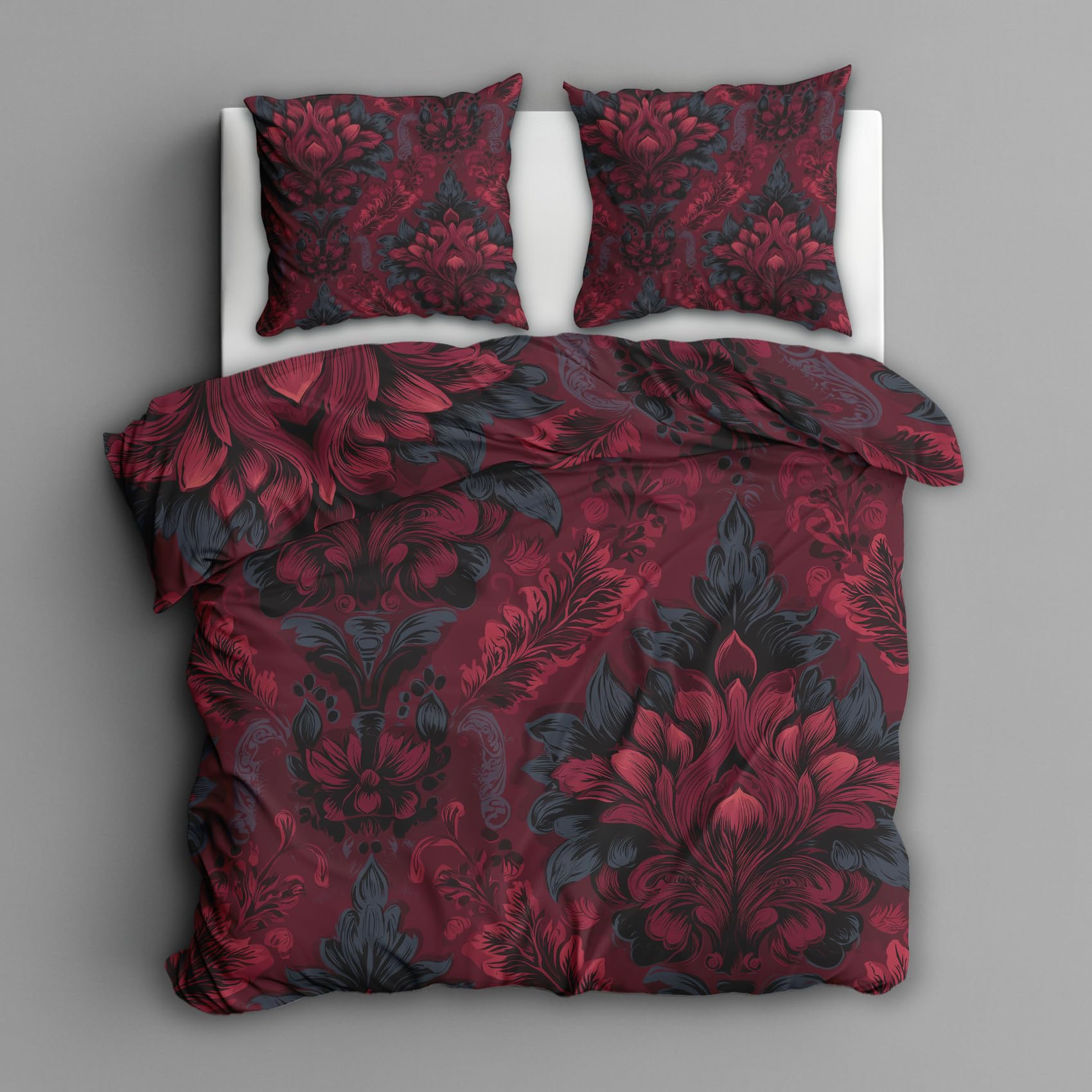 Housse de couette 220x240 gothique en microfibre douce motif damassé noir