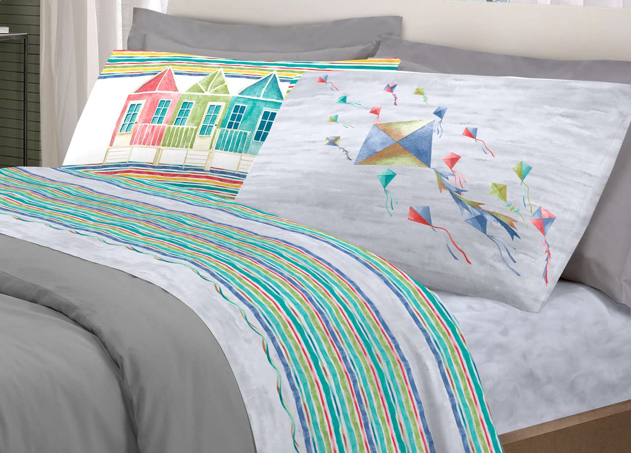 BIANCHERIAWEB Juego de Sábanas, Ropa Cama, Cubre Cama de Pensieri Delicati 100 % Algodón, Diseño de Aquiloni
