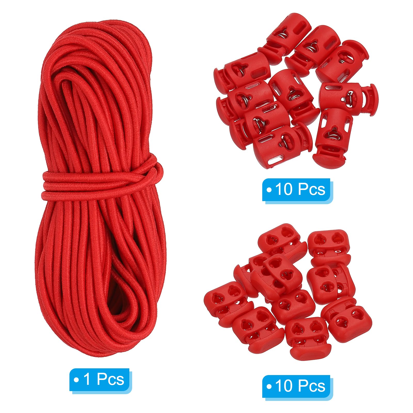 PATIKIL 16 Yard Elastic Bungee Cord & 10pcs Single Hole Cord Lock & 10pcs Double Hole Spring Toggle Stopper for Paracord Drawstring Shoelace Clothing Backpack Bags - Image 4