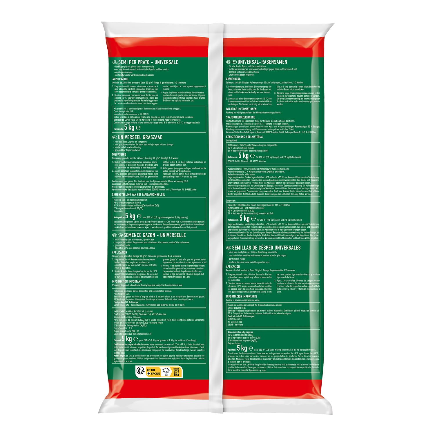 COMPO schnell keimende Universal Rasensamen 5kg für 250 m², für Spiel- und Sportrasen, ideal bei Hitze und Trockenheit, grün
