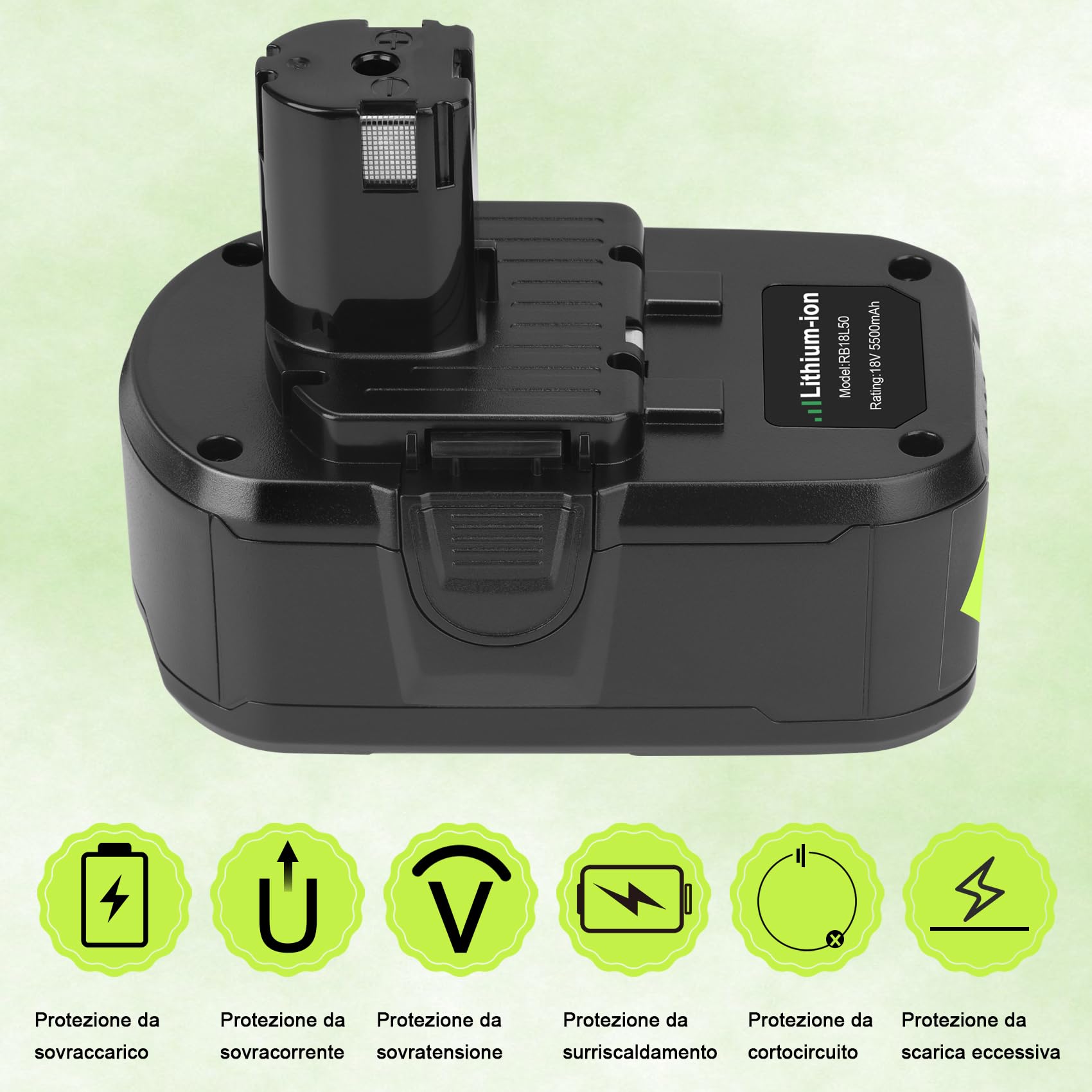 2X 18V 5.5Ah P108 Batteria di Ricambio per Ryobi Batteria 18V + Caricabatterie 3A 12V-18V P117 per Ryobi Caricabatterie per Ryobi P108 P107 P105 P100 P101 RB18L50 Batteria con Indicatore LED