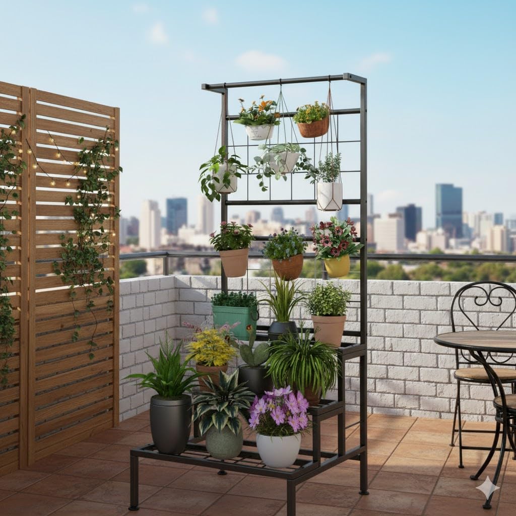 Balcony Plant Stand - 3 Tier Metal Rack -4