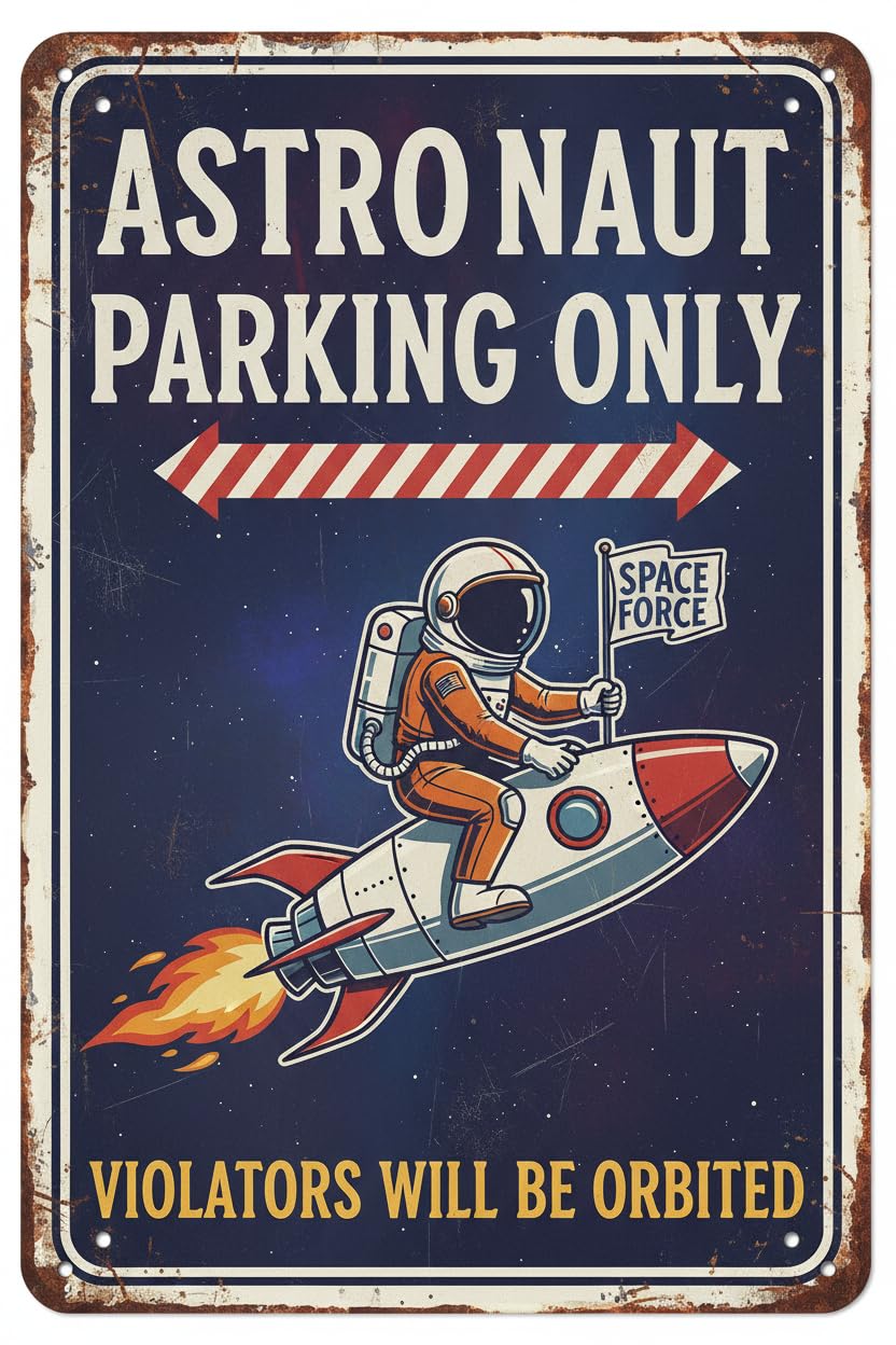 Astronaut Space Themed Boys Tin Sign, 12x8 Inch Decor