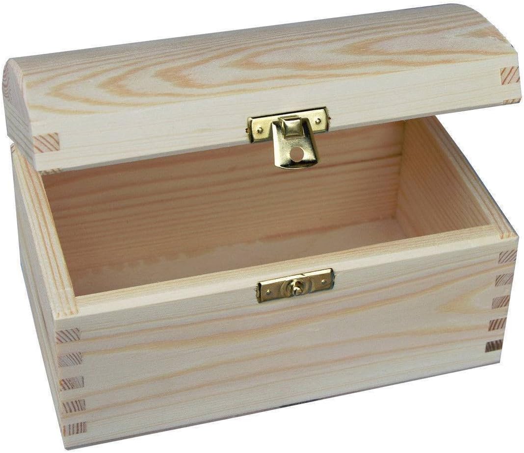PLAIN WOOD - TREASURE CHEST WOODEN TRINKET STORAGE BOX JEWELLERY - DECOUPAGE (PS18)
