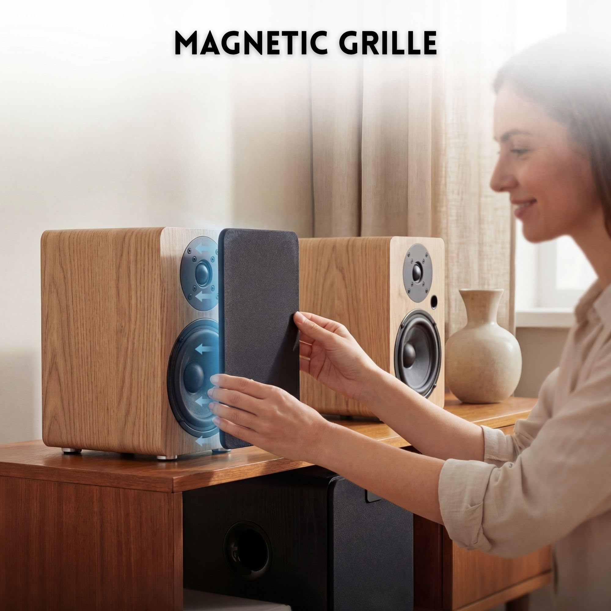 VULKKANO A5 ARC MKII Altoparlanti Autoamplificati con Woofer da 5,25", Bluetooth 5.0, HDMI ARC, Optica, RCA, USB, con uscita subwoofer, altoparlanti per TV dal design elegante, colore marrone