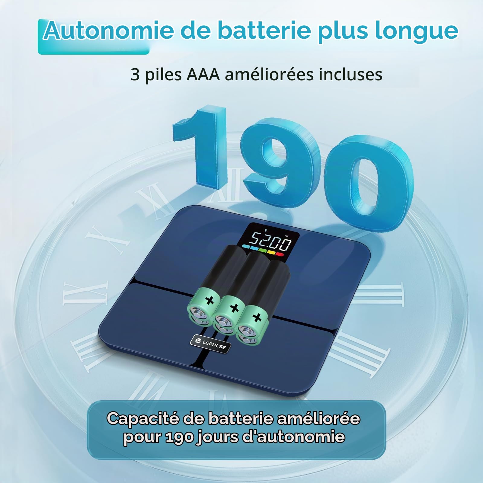 Balance Pese Personne Sans Application, 227 Kg, 5,44" Grand Écran, 8 Indicateurs Avec Technologie Revêtement ITO, Pese Personne Masse Graisseuse Et Muscle, 10 Identifiants Utilisateur, 30*30 cm