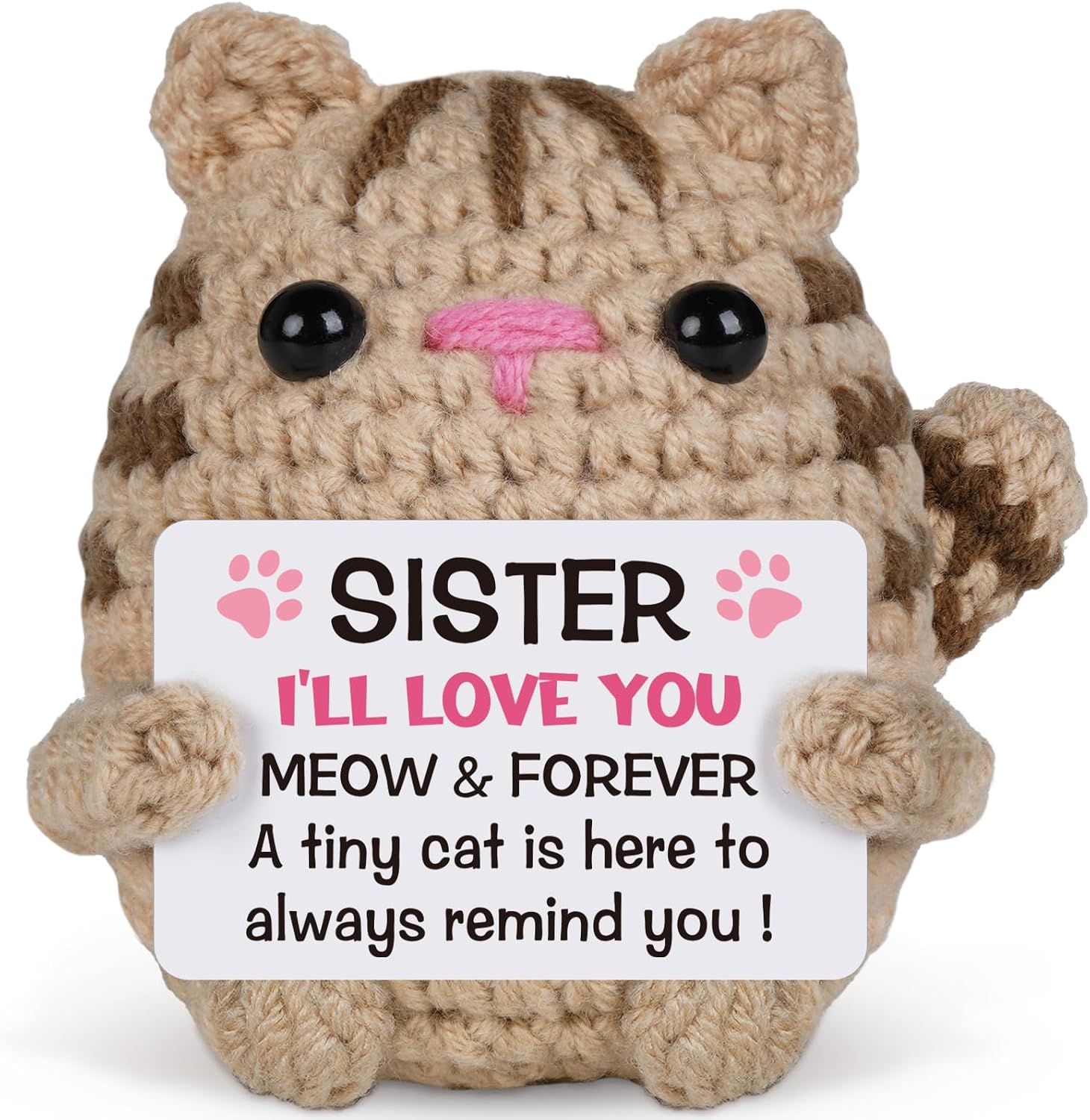 Nuowagify Sister Gifts for Women, Positive Crochet Cat Gifts for Sister, Emotional Handmade Knitted Cat Themed Gift, Mothers Day Birthday Gift for Sisters Sis Girls, Christmas Stocking Stuffers
