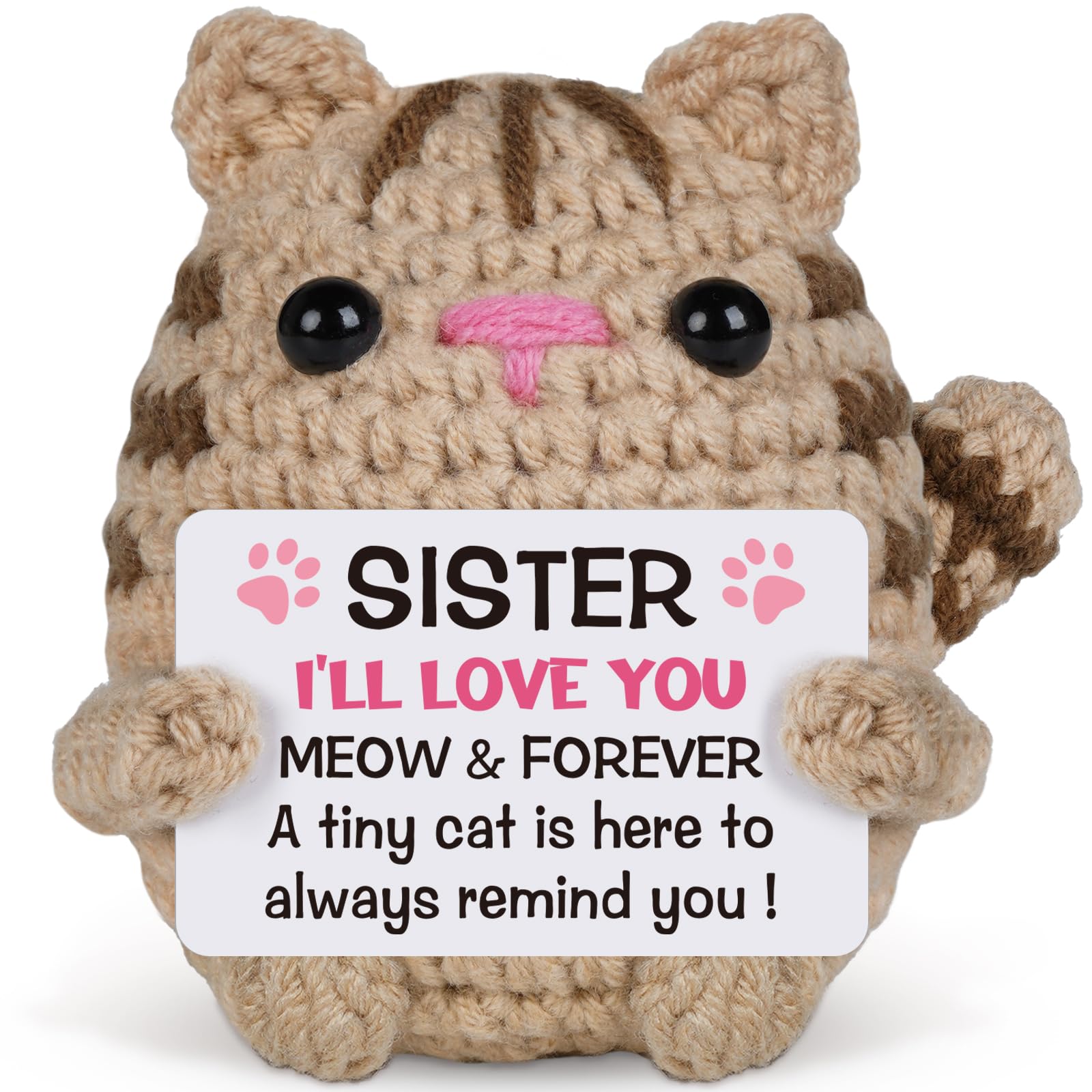 Sister Gifts, Sister Birthday Gifts, Crocheted Cat Doll, Gift for Graduation, Valentines, Christmas, New Year, Handmade Mini Cat Gift with Card — image 1