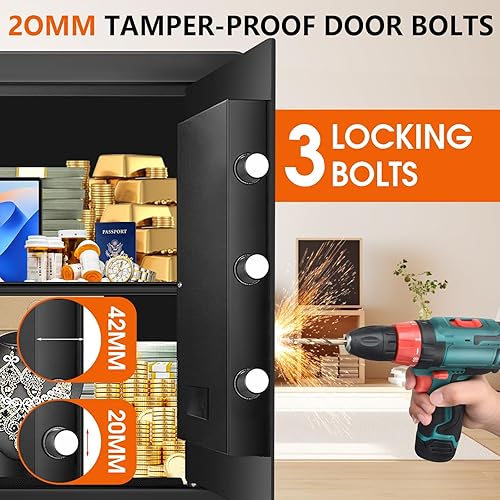 Miniatura 5 de Caja de seguridad digital con bloqueo de teclado, 1.8 pies cúbicos, 17.72 x 13.78 x 12.99 pulgadas, negro