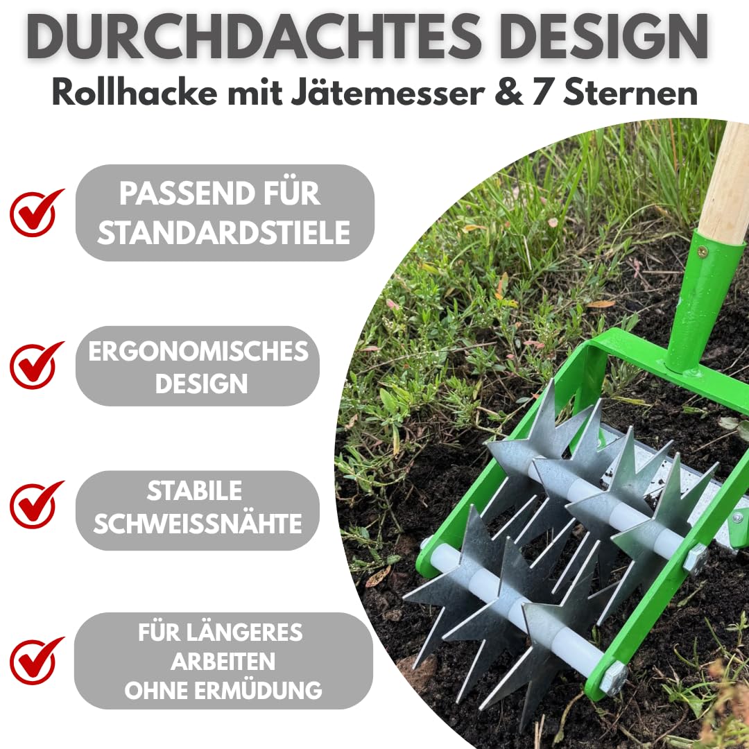 Kultivator Sternfräse mit 7 Sternen, Krümler, Bodenkrümler, Rollhacke mit Jätemesser 2-Reihe, Gartengerät EU-Produktion TMX