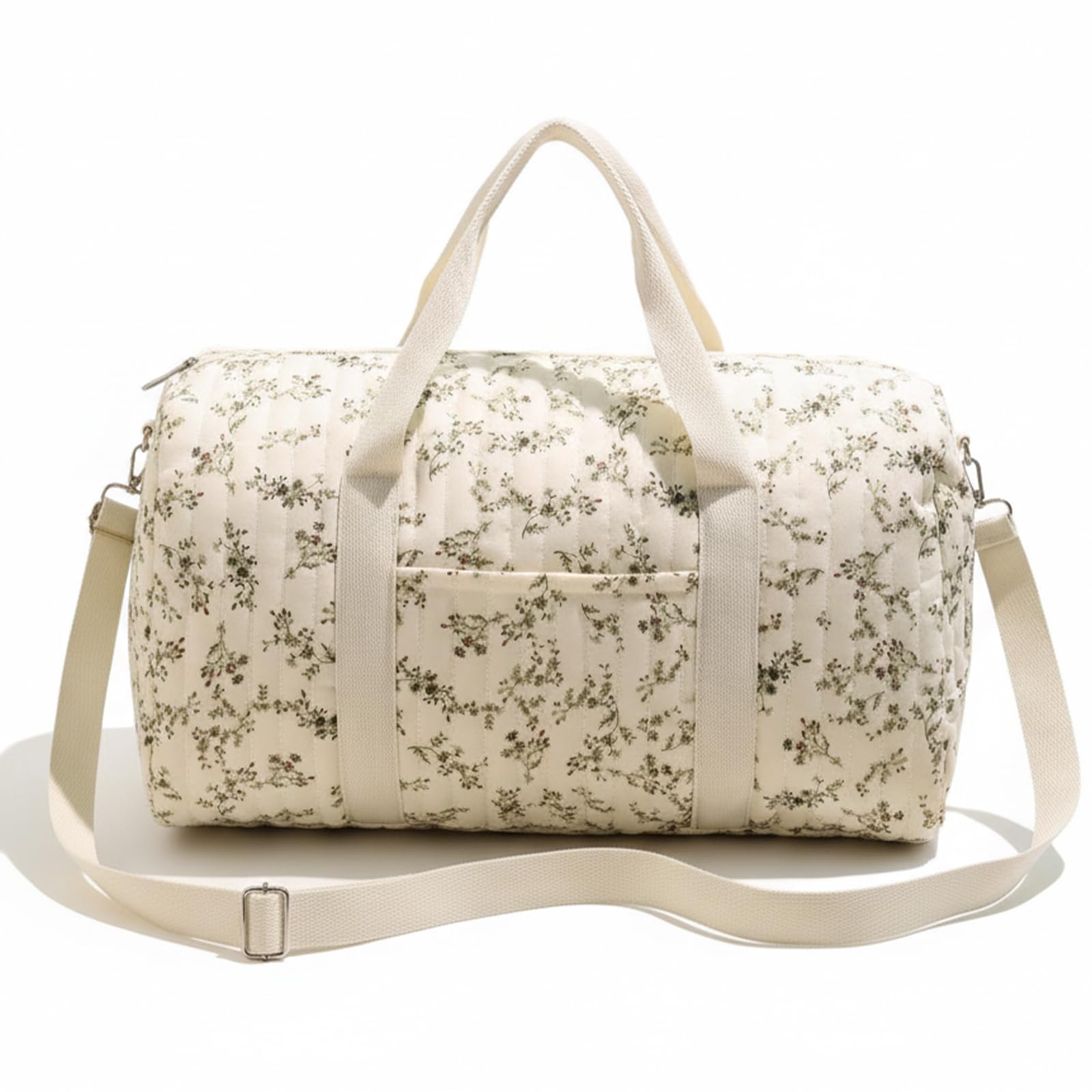 Tsawntd Quilted Duffle Bag, Floral Pattern Quilted Weekender Bag with Handle and Strap, Cute Duffle Tote with Pocket and Zipper for Women Travel Hospital, Diaper, Gym 18.9x11, Travel Duffles
