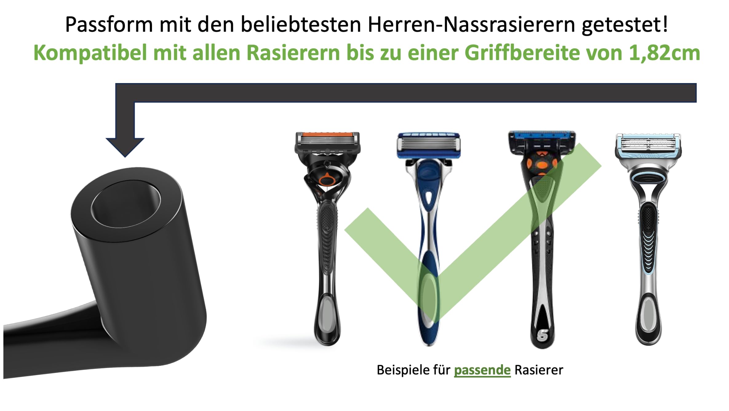 Rallonge de rasoir dorsal - Support de rasoir pour rasage du dos - Compatible entre autres avec Gillette Fusion5, ProGlide, Mach3 - Aide au rasage - Fabriqué en Allemagne (avec cale de