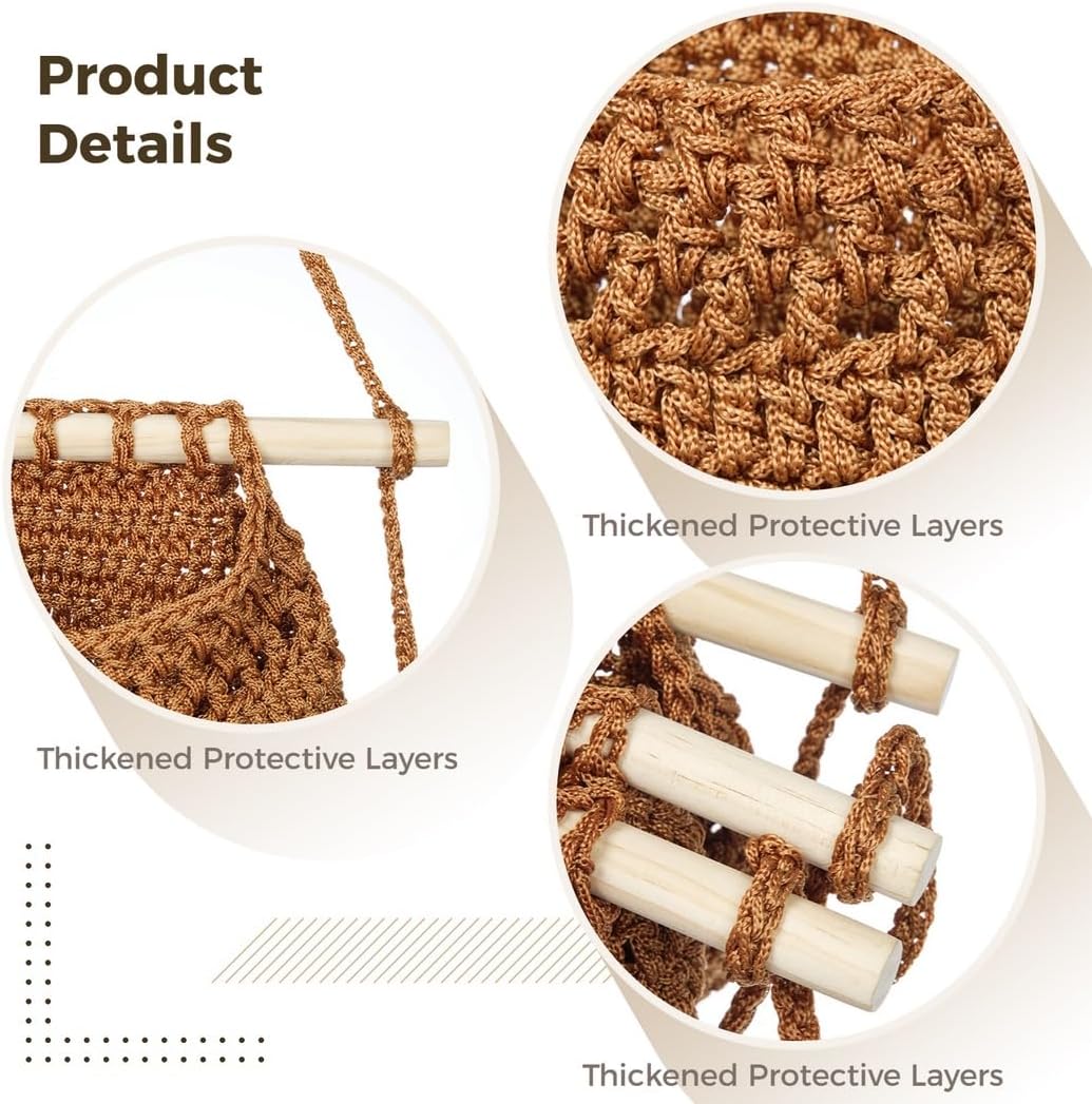 Detachable Storage Baskets for Kitchen, Living Room, Bedroom, 3-Tier Hanging Fruit Basket, Over The Door Hanging Baskets, Woven Cotton Rope Wall-Mounted Organizer, Boho Wall Decor