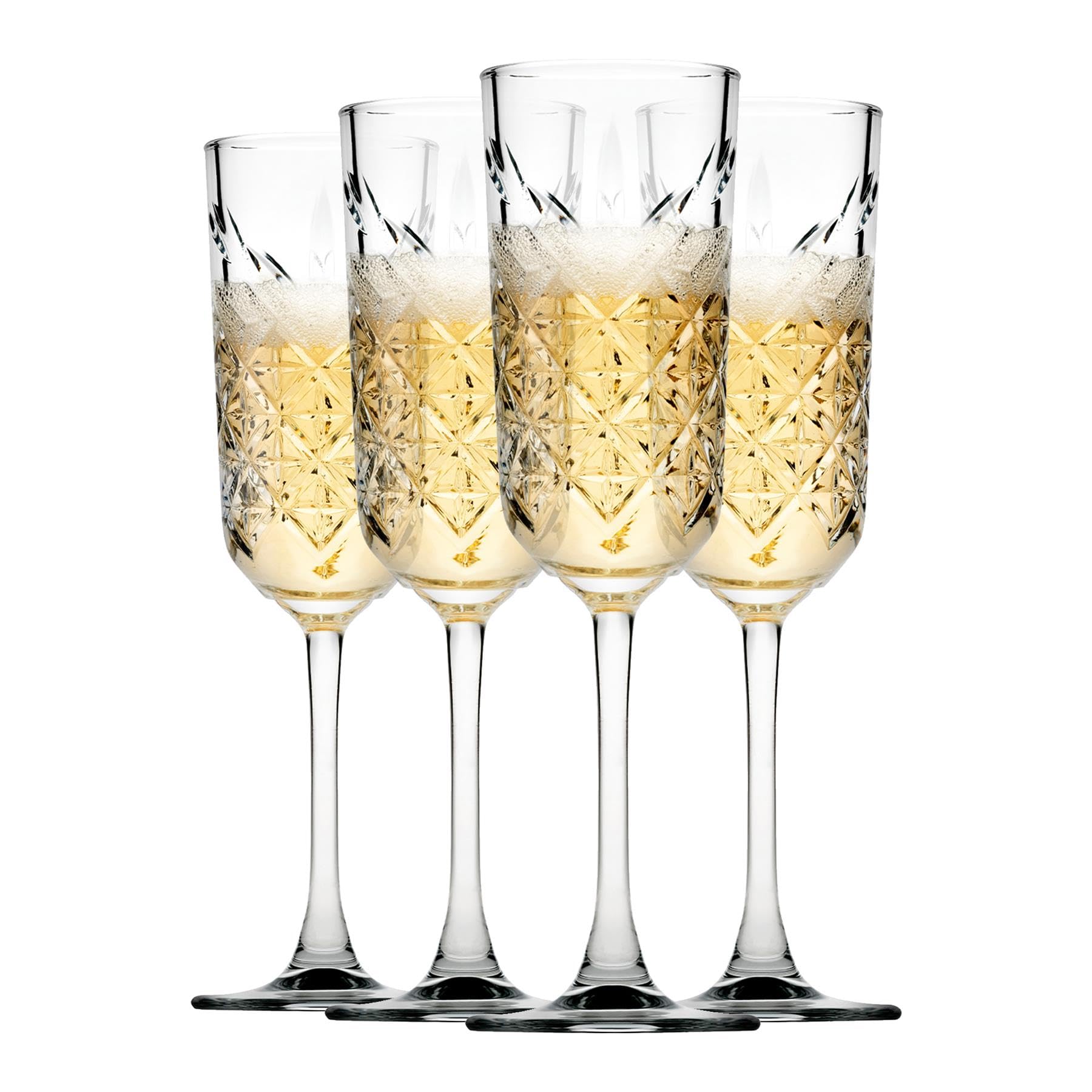Pasabahce Timeless Champagne Flutes - 170ml - Pack of 4 - Red Wine White Wine Champagne Glasses Dishwasher Safe Saucers for Parties, Special Occassions