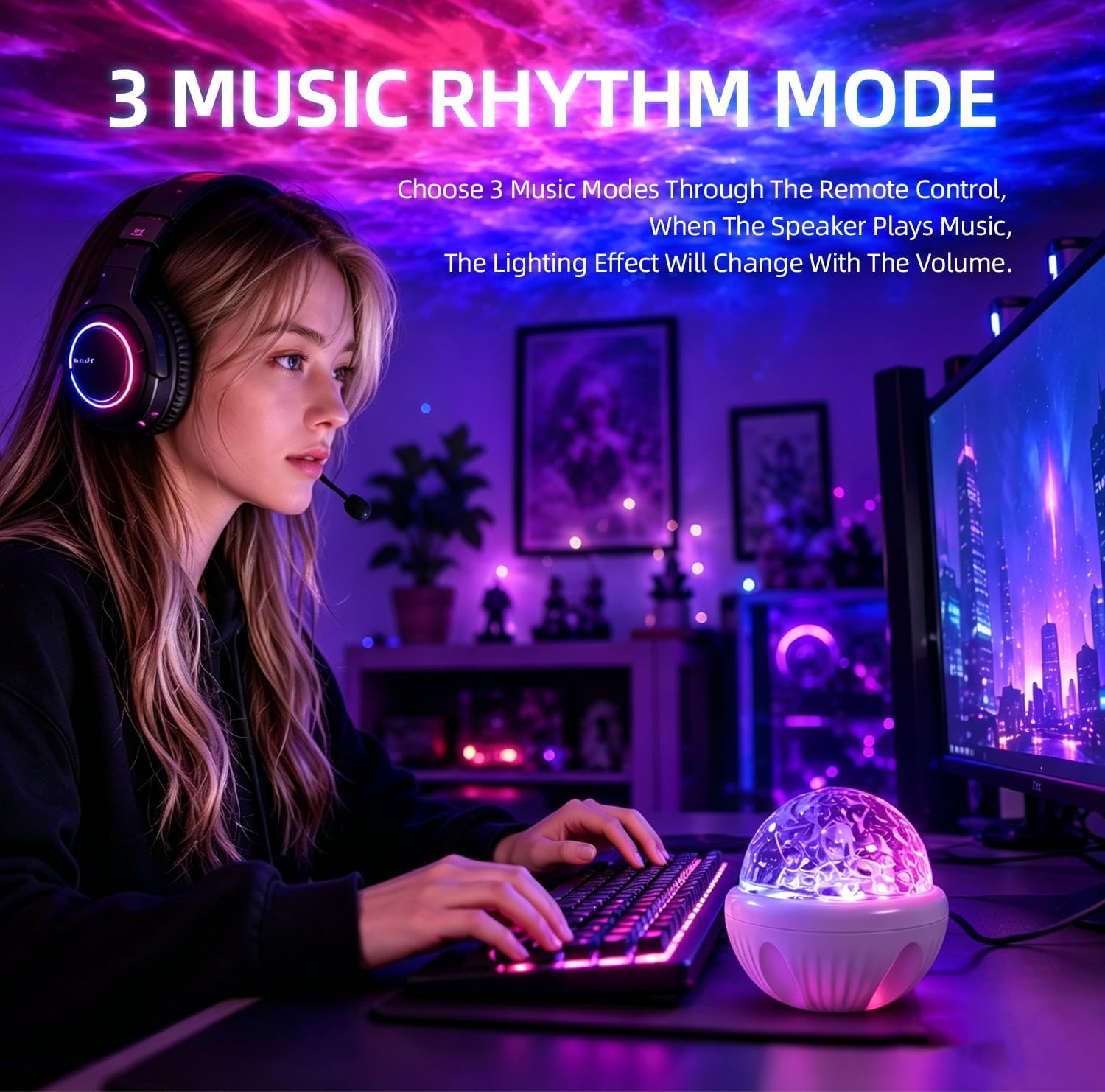 Water Reflection Night Light Projector with Remote Control, Adjustable Color, Brightness and Movement Speed, for Adults Bedroom Decoration, Party,Gift,Night Light for Kids（Beige）