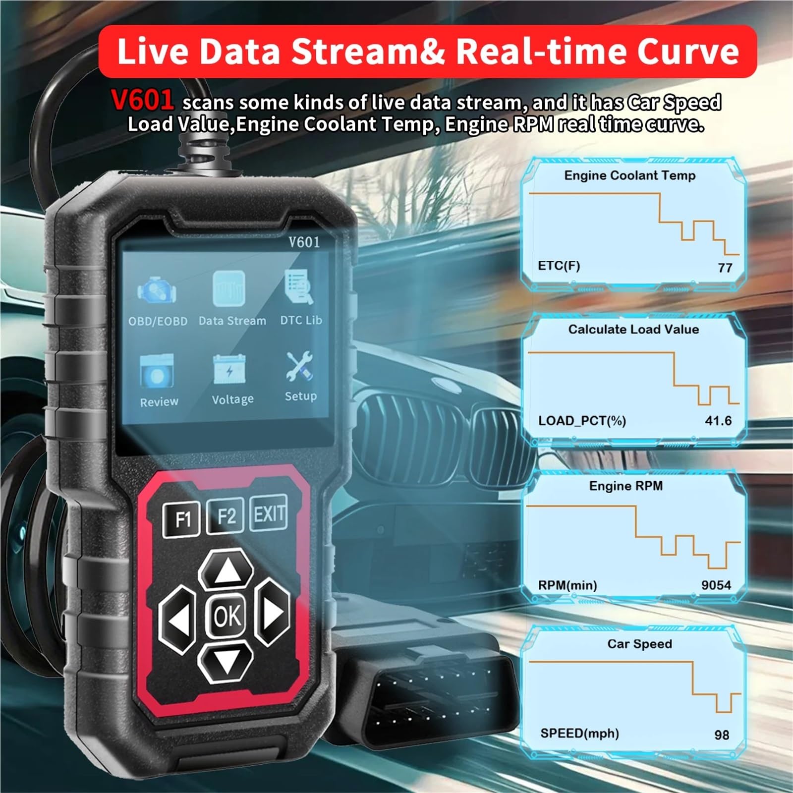 Professional Obd2 Scanner, Car Fault Code Reader Diagnosis Tool That Supports Obd Ii Protocols Starting, Reading and Clearing, Battery Testing, No Power Supply Required, USB