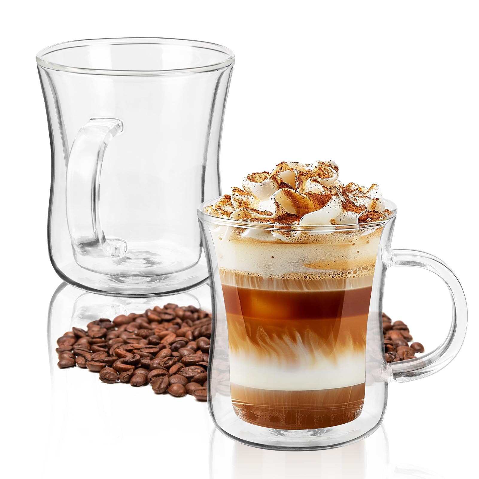 ZBEIVAN 2 Pack Double Walled Insulated Glass Coffee Mugs, 12 Ounces