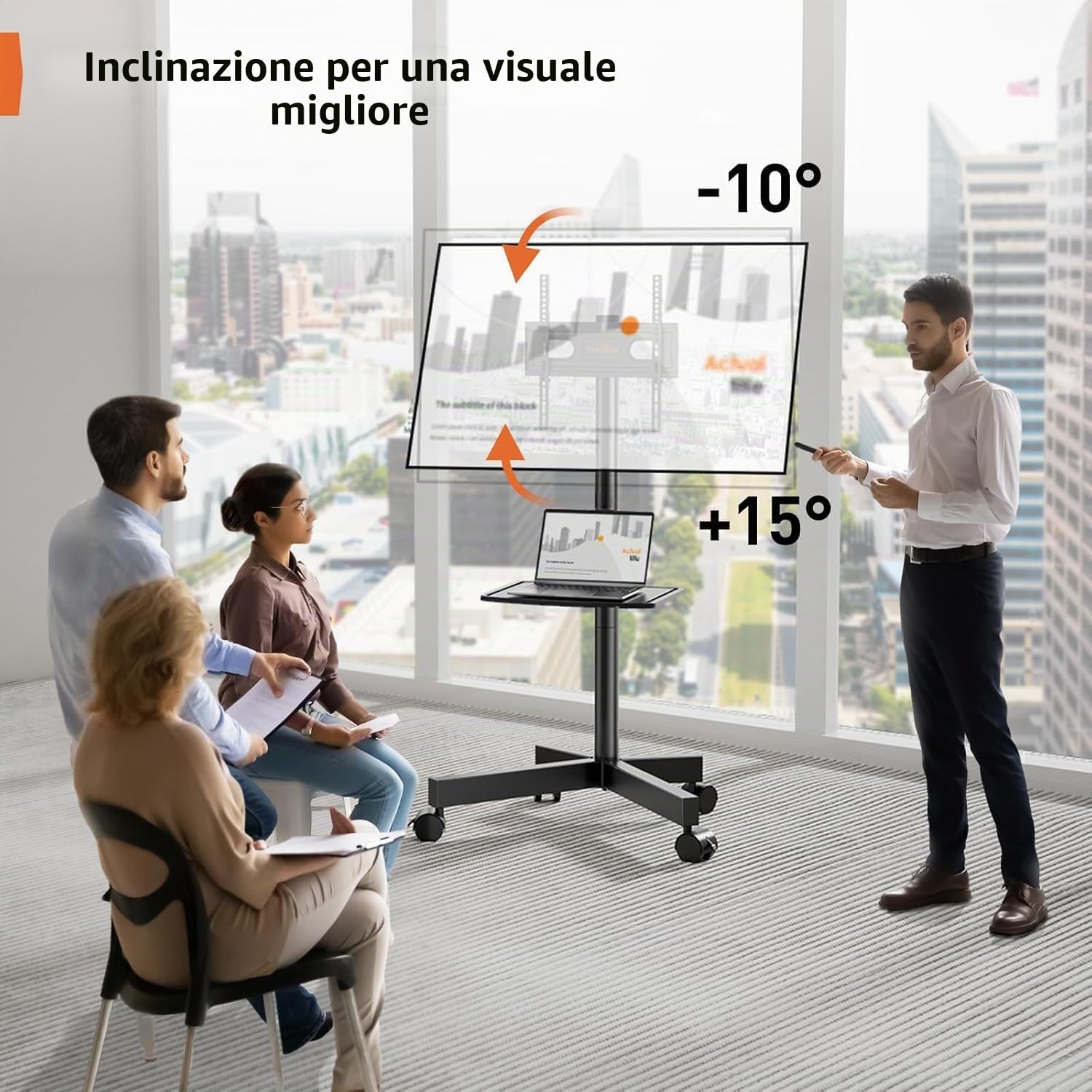 PERLEGEAR Supporto TV da Pavimento con Ruote per Schermi Plasma/LCD/LED 23-60 Pollici, Inclinabile Porta TV da Terra Mobile con Ripiano Multimediale, Supporto TV Fino a 25 kg, Max VESA 400 x 400 mm