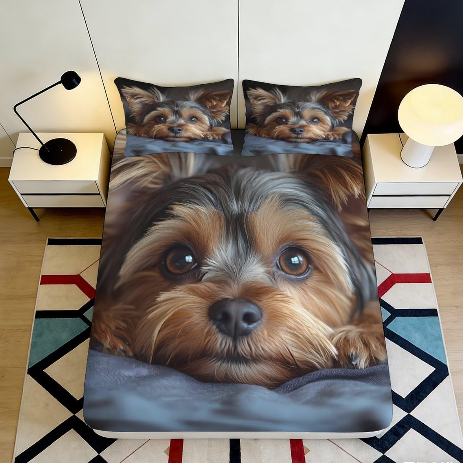 Pnayamiorkfel Style-9 3D Printed Yorkshire Terrier Fitted Sheet Microfiber Soft Breathable Dog Bed Cover For Bedroom Guest Room Decor 90X200x25cm