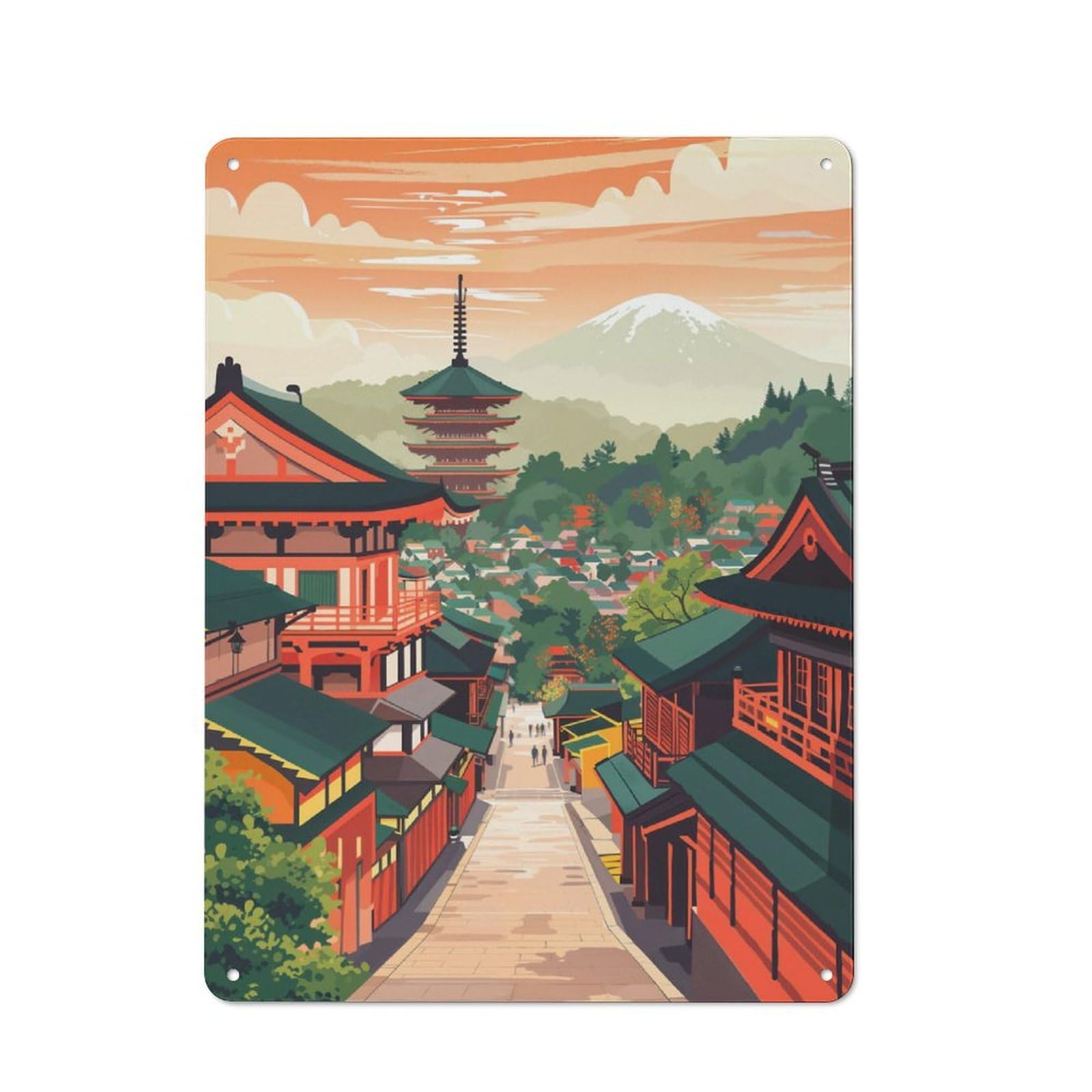 Junmoney Kyoto Travel Poster Simple Retro Tin Sign 40X30cm, Office Wall Decor For Hobby Room, Office, Lounge Or Living Room
