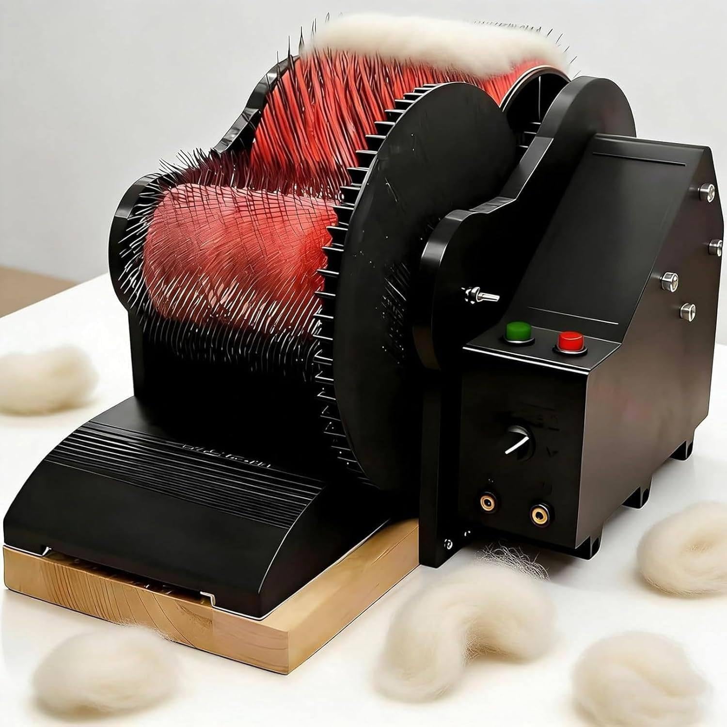 zxmeimm Electric Wool Fiber Drum Carder Machine & Accessories - Foot Pedal Control, Adjustable Speed for Combing & Spinning - Remove Impurities, Mix Colors for Crafting DIY Felt Projects