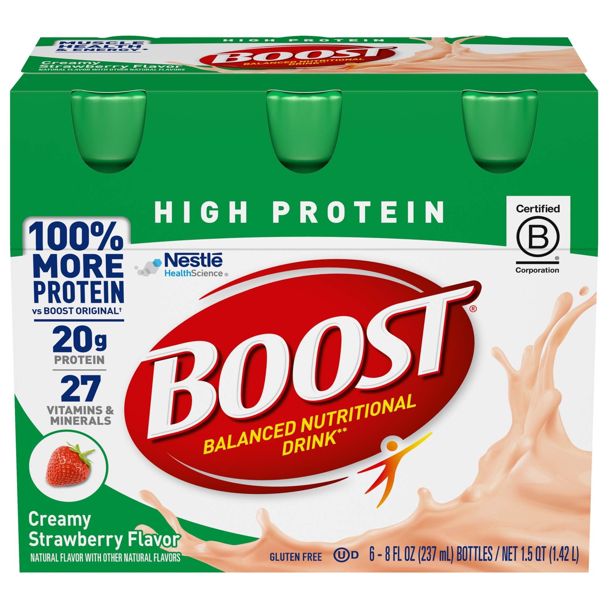 Nestle High Protein Balanced Nutritional Drink Creamy Strawberry 8 oz Bottle 24 Ct by BOOST – 8 Fl Oz (Pack of 24), Pack of 4, Model 00041679944363