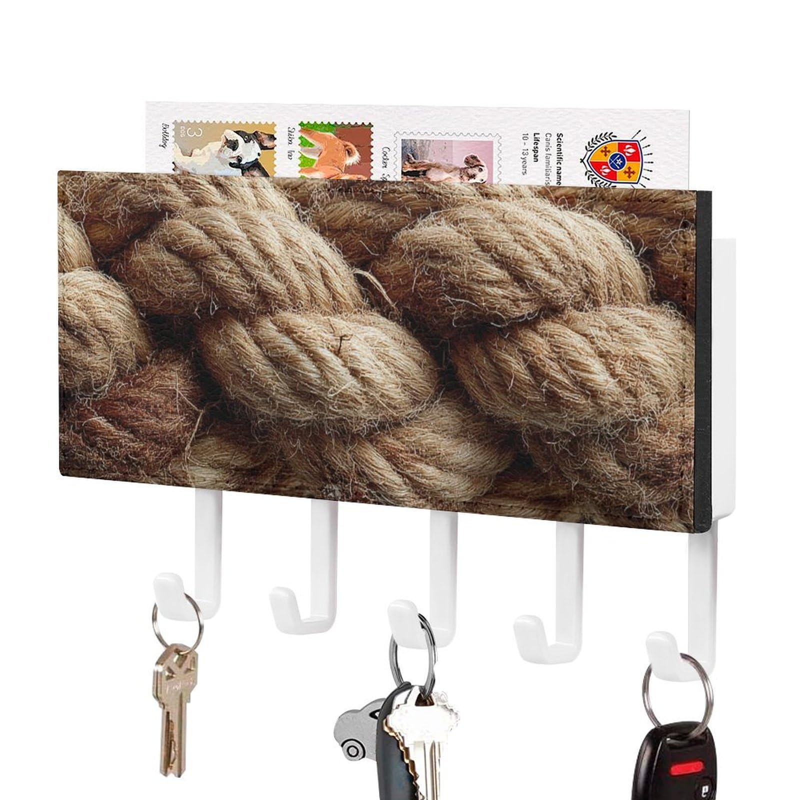 Jubonexis Old Rope Wall Mount with 5 Hooks Acrylic Key Rack for Home Office Entryway