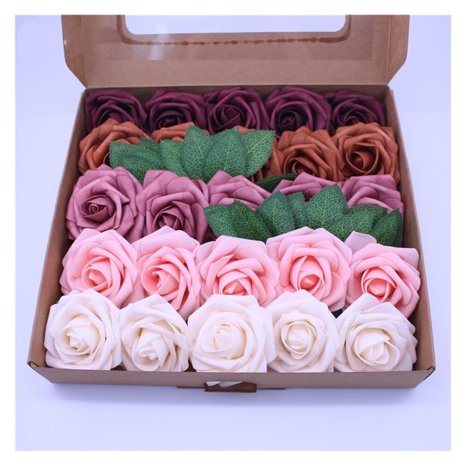 Sztuczne kwiaty 25 sztuk/pudło 7-8cm sztuczna pianka PE białe róże kwiaty bukiet panny młodej kwiat na wesele dekoracyjne Sztuczne kwiaty(Pink white)