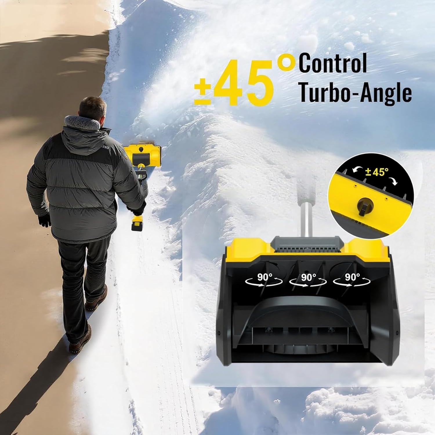 Cordless Snow Shovel, 21V Electric Cordless Snow Blower with Battery and Charger, 19FT Throw Distance, Lightweight 9.9lb for Driveway, Steps, Patio, Sidewalk(Yellow)